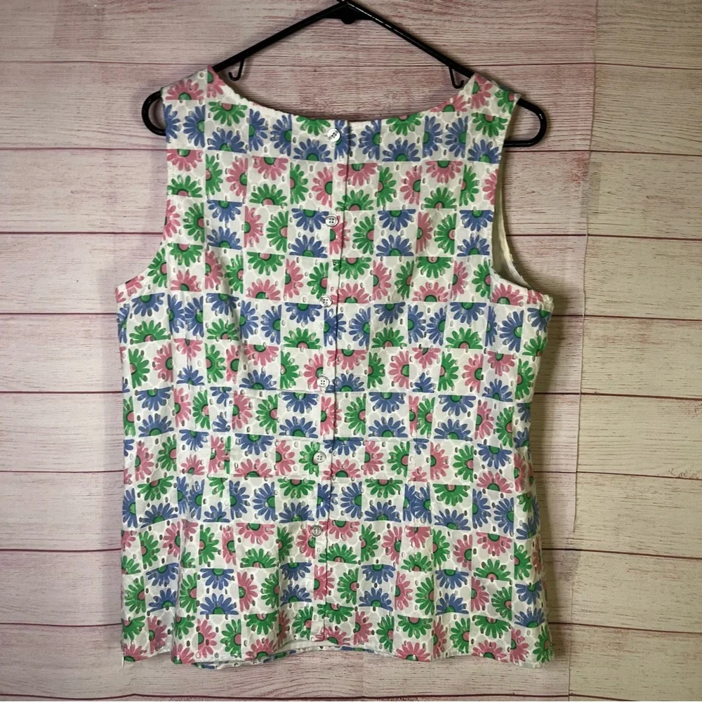 Talbots Floral MultiColor Eyelet Tank Top‎ Side Medium